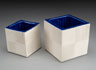 Square prism vases stoneware with earthenware glaze: cobalt blue inside. SPV 1-3, 9x9x9 cm $55; SPV 2-3, 11x11x11 cm $70
